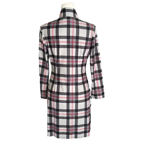 Jude Connally Elodie Black Gray Red Plaid Print Quarter Zipper Mini Dress - S